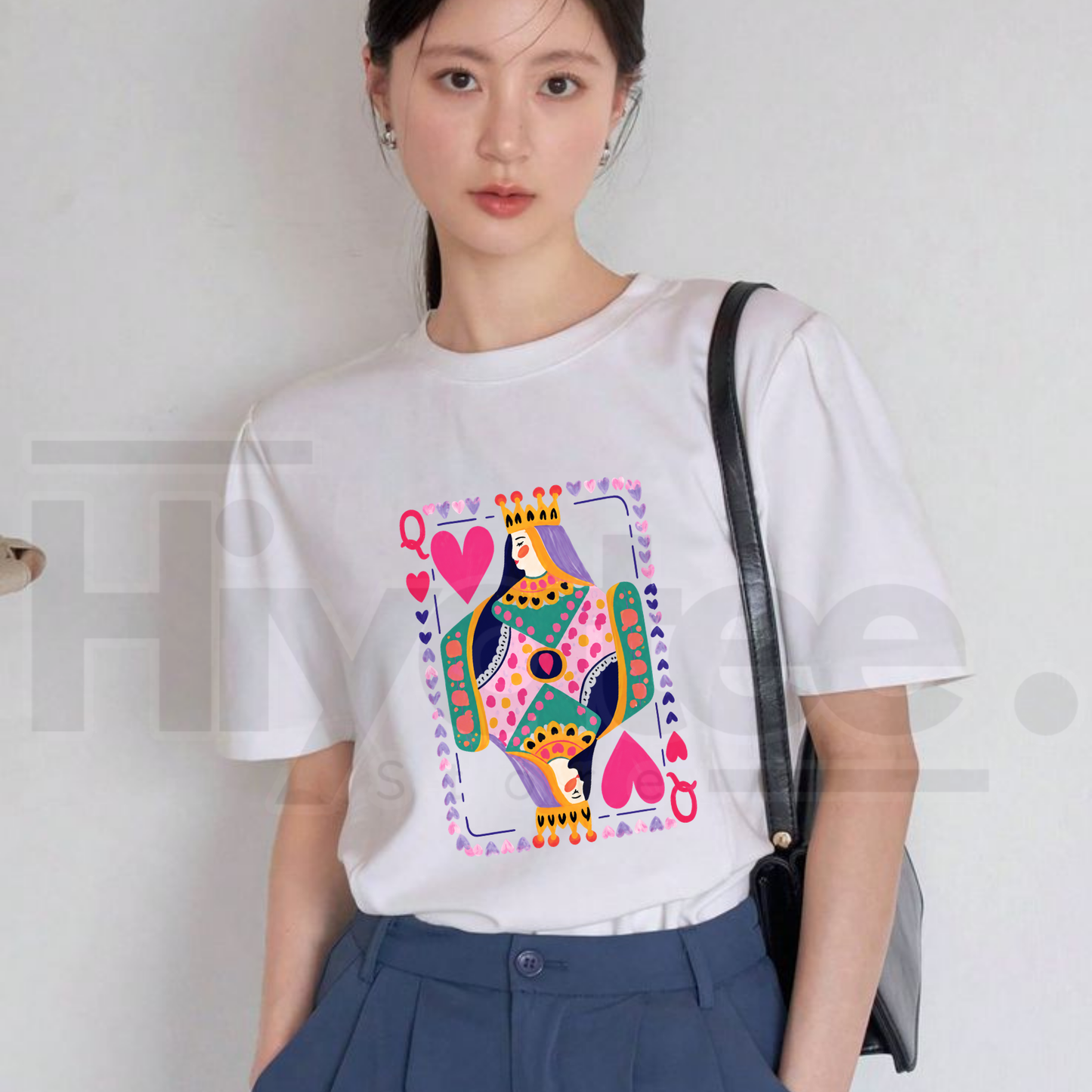Queen Of Hearts T-Shirt – Playing Card Graphic Cotton Tee - Hiyatee