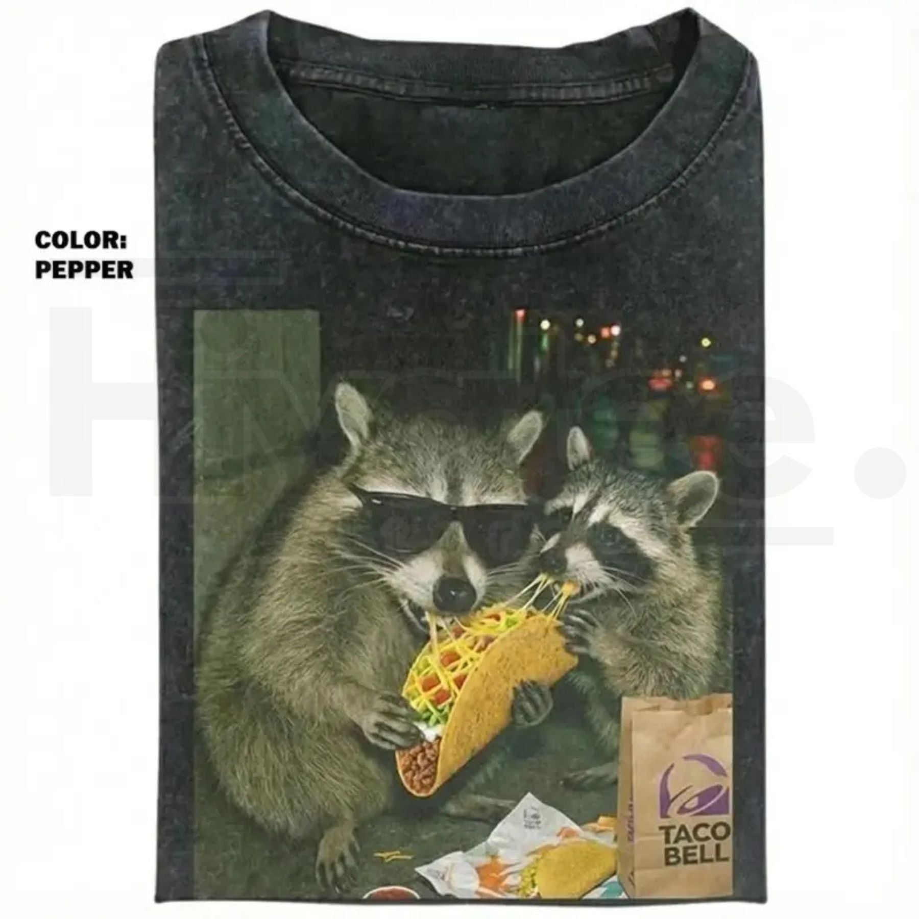 Raccoon Eating Taco T-Shirt – Funny Retro Animal Meme Graphic Tee, Cute Streetwear Cotton Top for Men & Women - Hiyatee