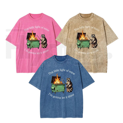 Raccoon “Let It Shine” Vintage Washed T-Shirt – Oversized Batik Cotton Inspirational Graphic Tee - Hiyatee
