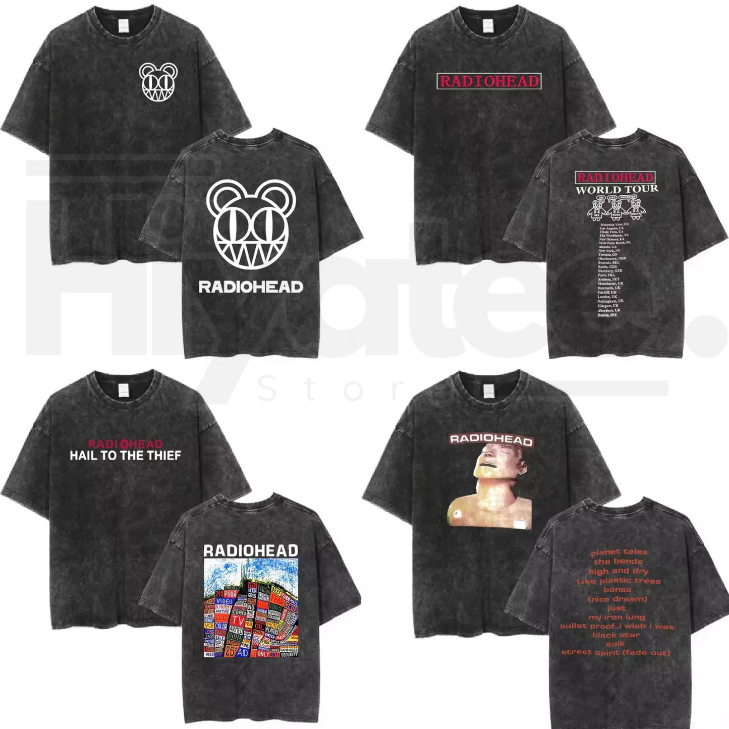 Radiohead Rock Band Vintage T-Shirt – Washed Hip Hop Music Oversized Tee - Hiyatee