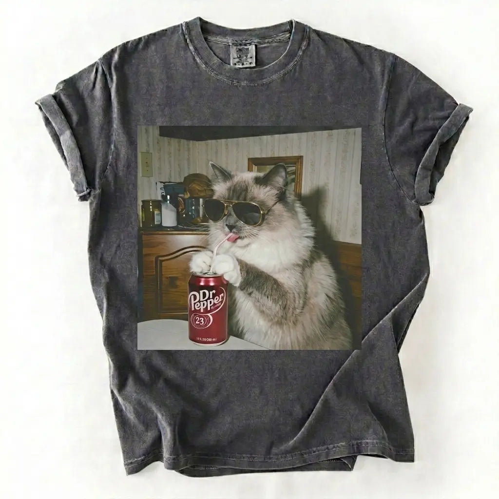 Comfort Colors 50+ Cat Breeds Drinking Soda Shirt – Vintage 90s Funny Edgy Cat Meme Tee