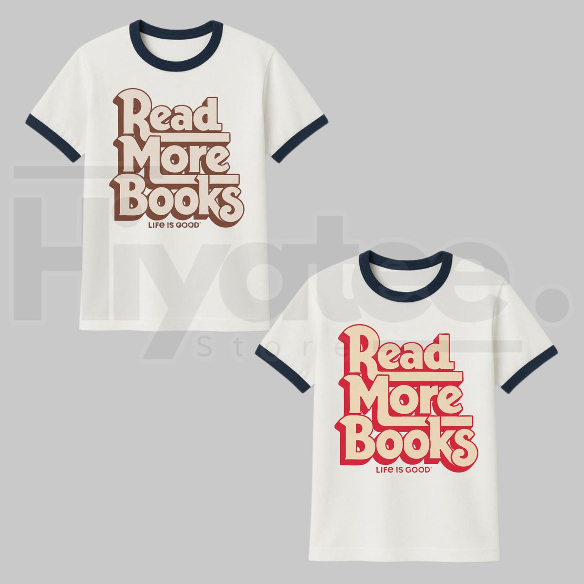 Read More Books Ringer Tee – Retro Book Lover Contrast Collar Shirt, Vintage Literary Aesthetic Unisex Graphic Tee - Hiyatee