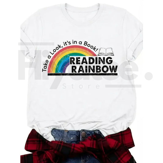 "Read More Colors" Rainbow Graphic Tee – Cute Teacher & Librarian Cotton Shirt - Hiyatee
