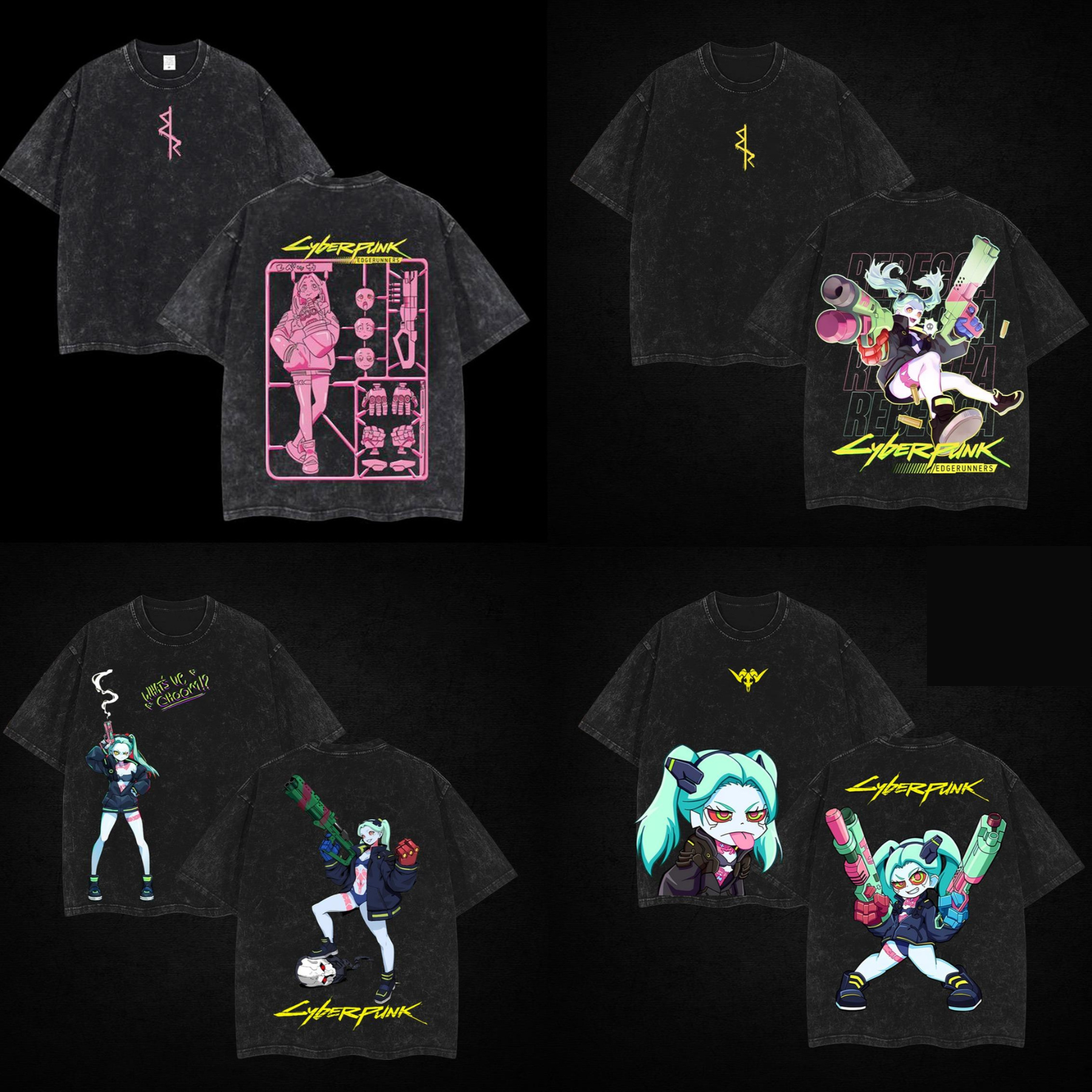 Rebecca Edgerunners Vintage T-Shirt – Acid Washed Retro Tee, Unisex Cyberpunk Shirt for Neoncore & Anime Fans - Hiyatee