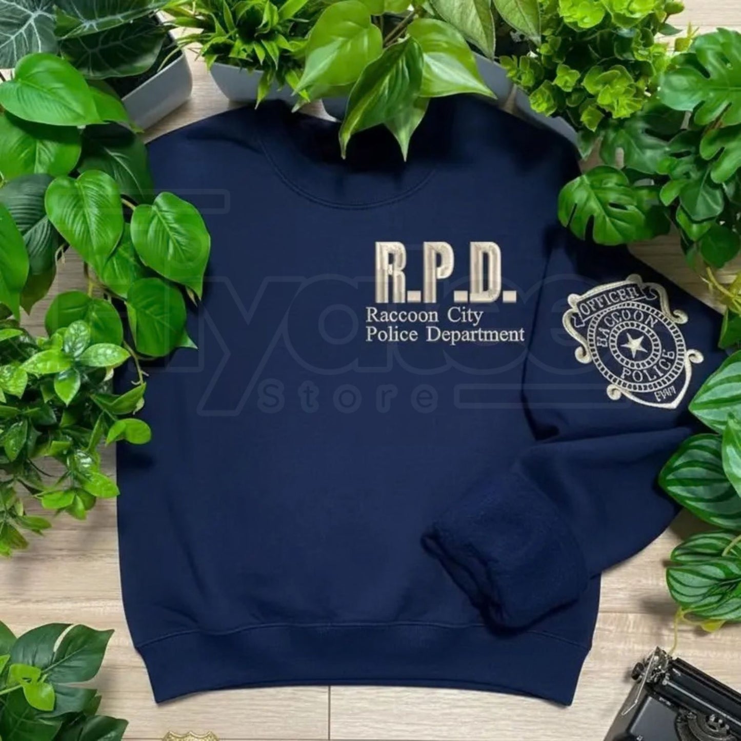 Resident Evil Inspired Leon Kennedy RE2 Embroidered Sweatshirt – Double-Sided Horror Game Merch - Hiyatee