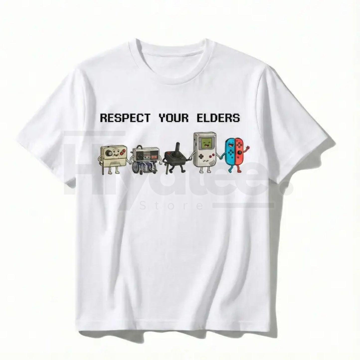 "Respect Your Elders" Retro Gamer Classic T-Shirt – Nostalgic 90s Pixel Art Controller Tee - Hiyatee