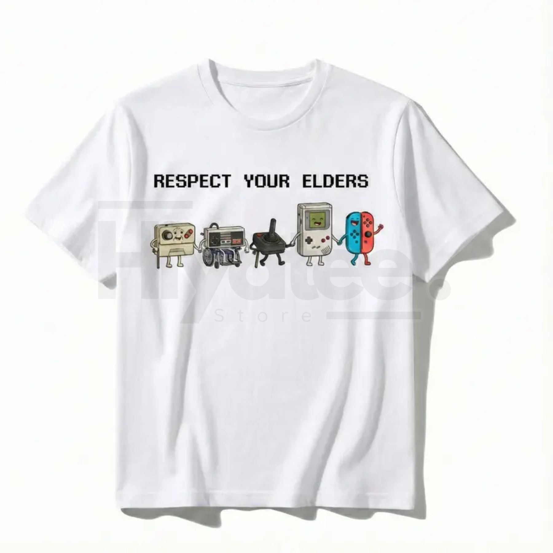 "Respect Your Elders" Retro Gamer Classic T-Shirt – Nostalgic 90s Pixel Art Controller Tee - Hiyatee