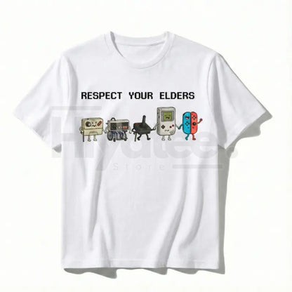 "Respect Your Elders" Retro Gamer Classic T-Shirt – Nostalgic 90s Pixel Art Controller Tee - Hiyatee