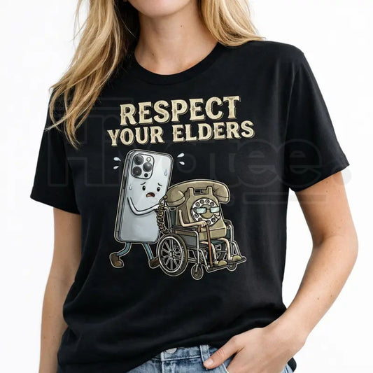 "Respect Your Elders" – Tech Evolution Humor Graphic Top - Hiyatee