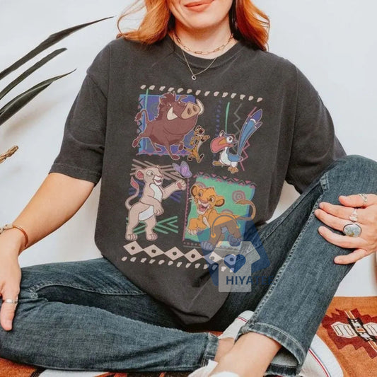 Retro 90s Lion King T-Shirt – Vintage Simba & Timon Hakuna Matata Tee, Summer Comfort Womenswear-Hiyatee