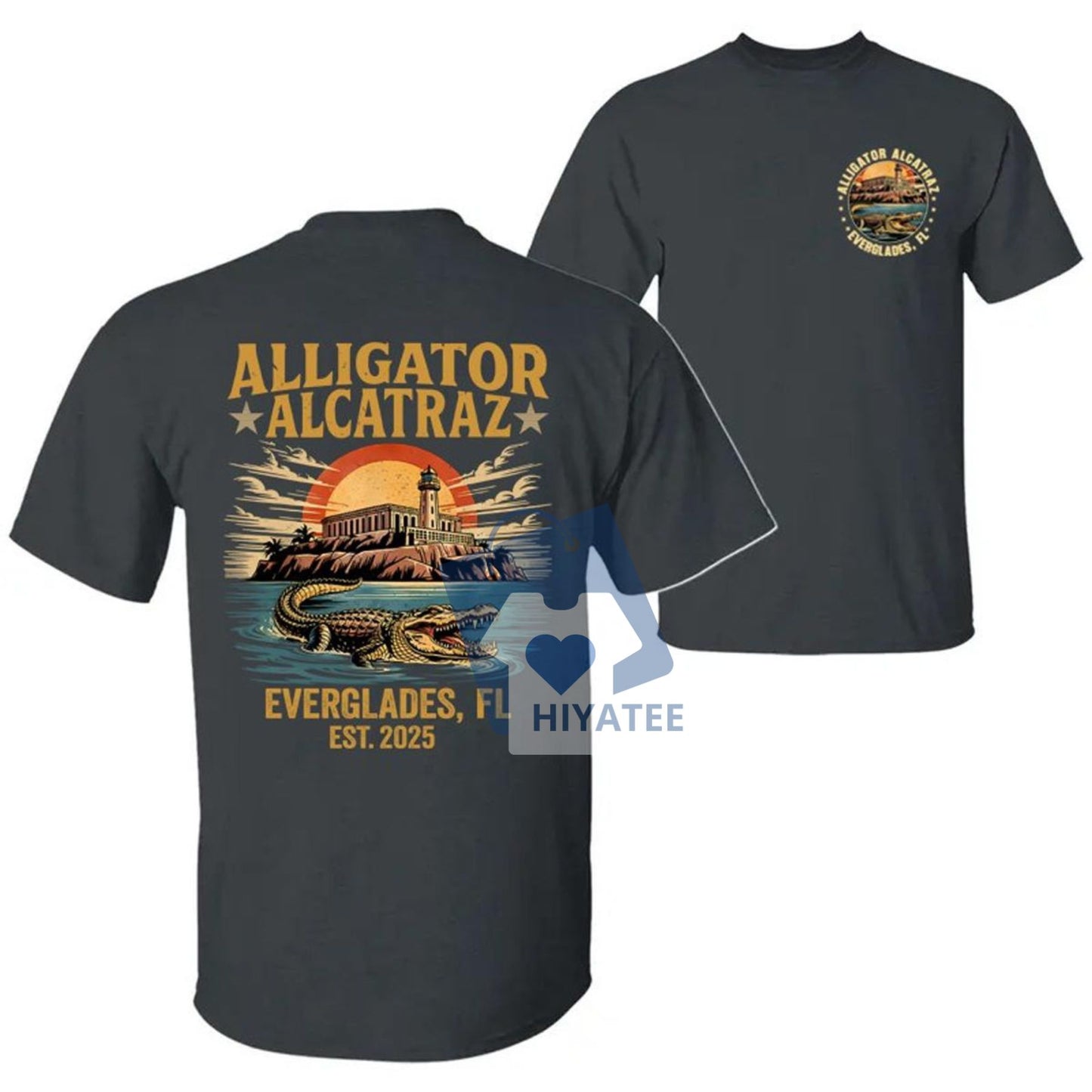 Retro Alligator Alcatraz T-Shirt – 2-Sided Funny Florida Gator Tee, Southern Dark Humor Graphic Shirt-Hiyatee