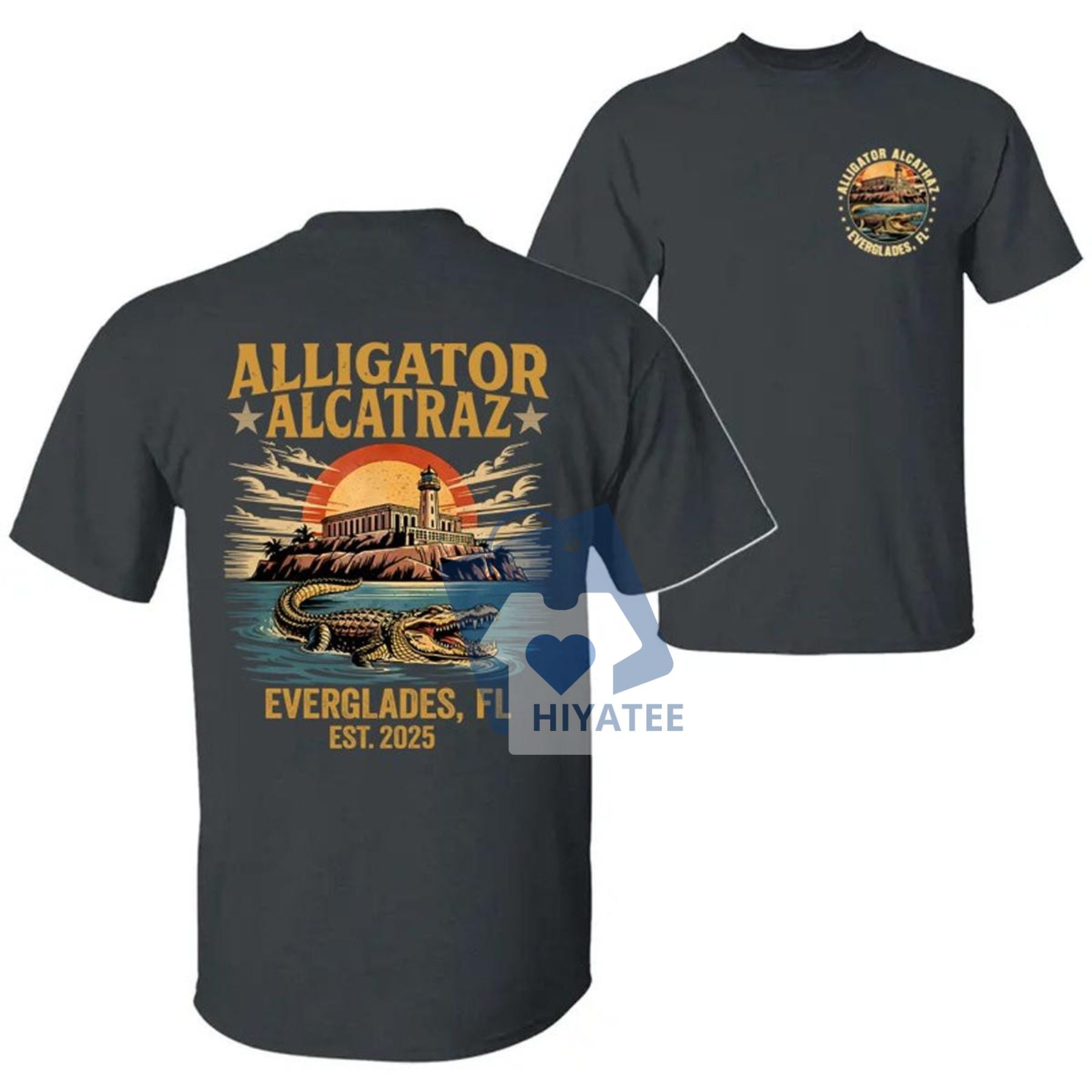 Retro Alligator Alcatraz T-Shirt – 2-Sided Funny Florida Gator Tee, Southern Dark Humor Graphic Shirt-Hiyatee