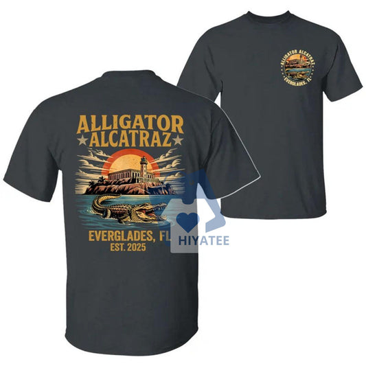 Retro Alligator Alcatraz T-Shirt – 2-Sided Funny Florida Gator Tee, Southern Dark Humor Graphic Shirt-Hiyatee