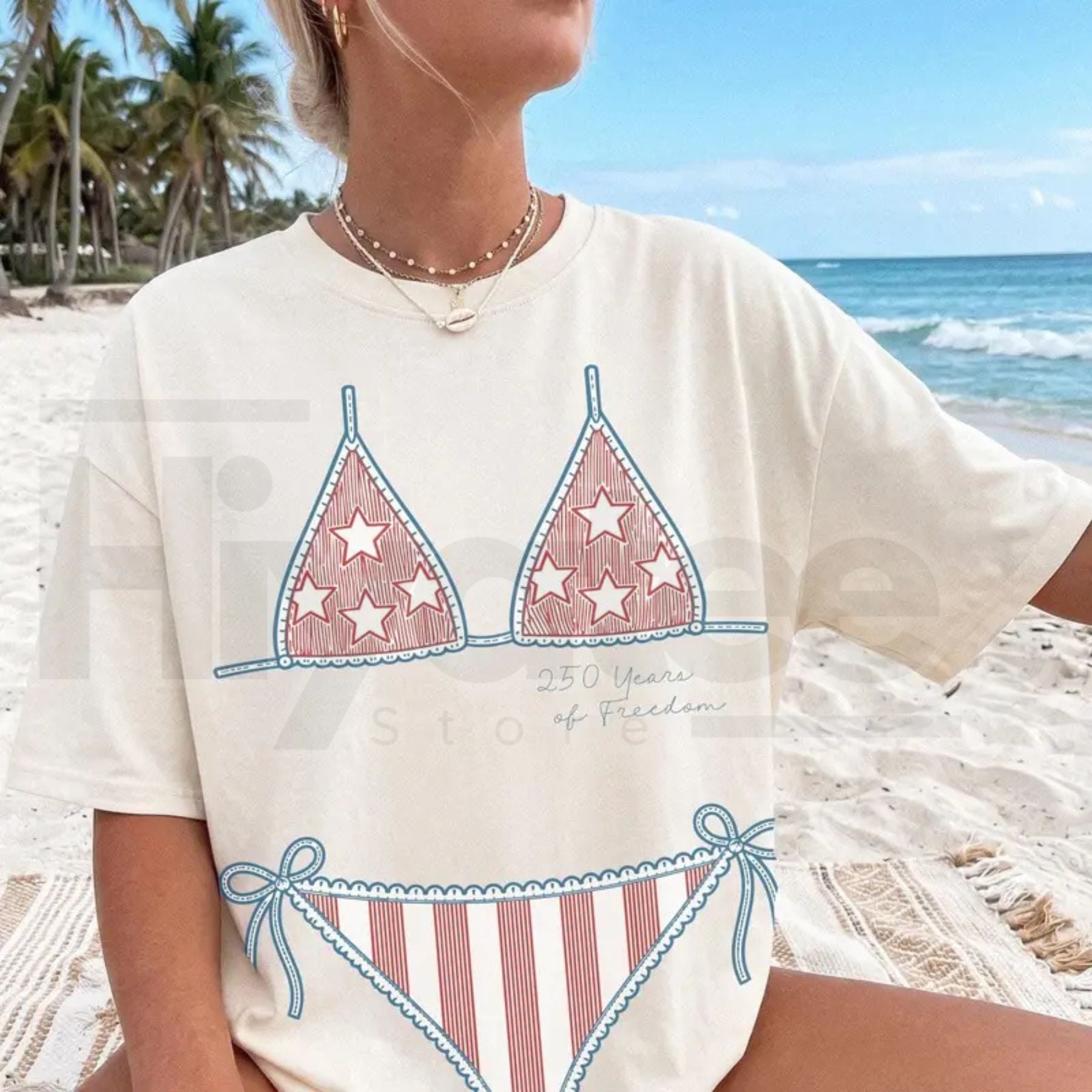 Retro America Preppy Bikini Top 4th of July Shirt – Trendy USA Aesthetic Patriotic Comfort Colors T-Shirt - Hiyatee
