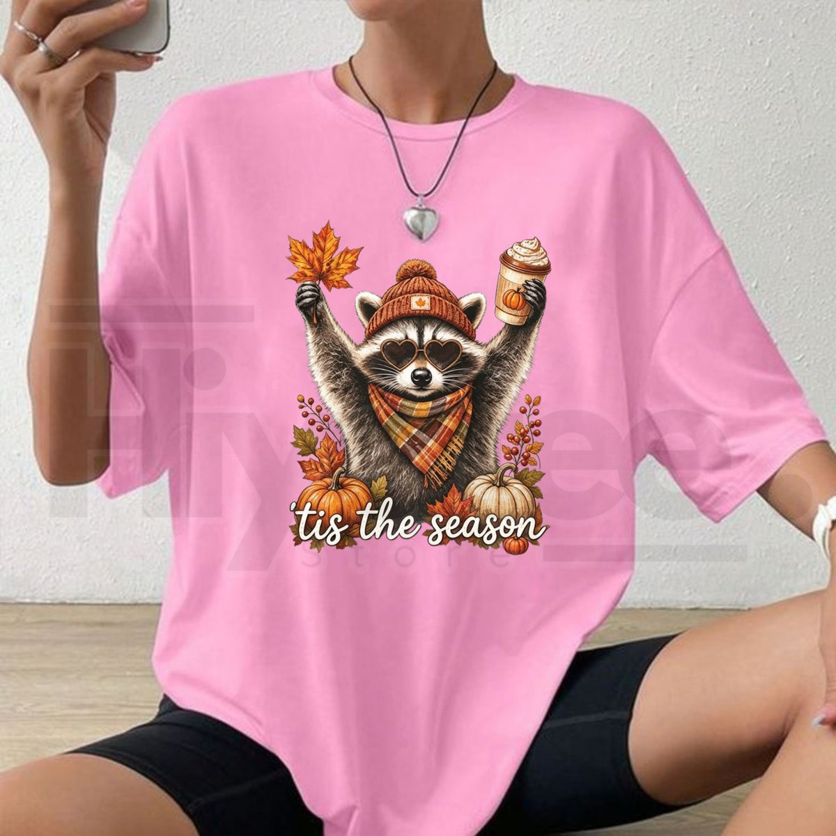 Retro Autumn Raccoon T-Shirt – Funny Pumpkin & Coffee Fall Graphic Tee - Hiyatee