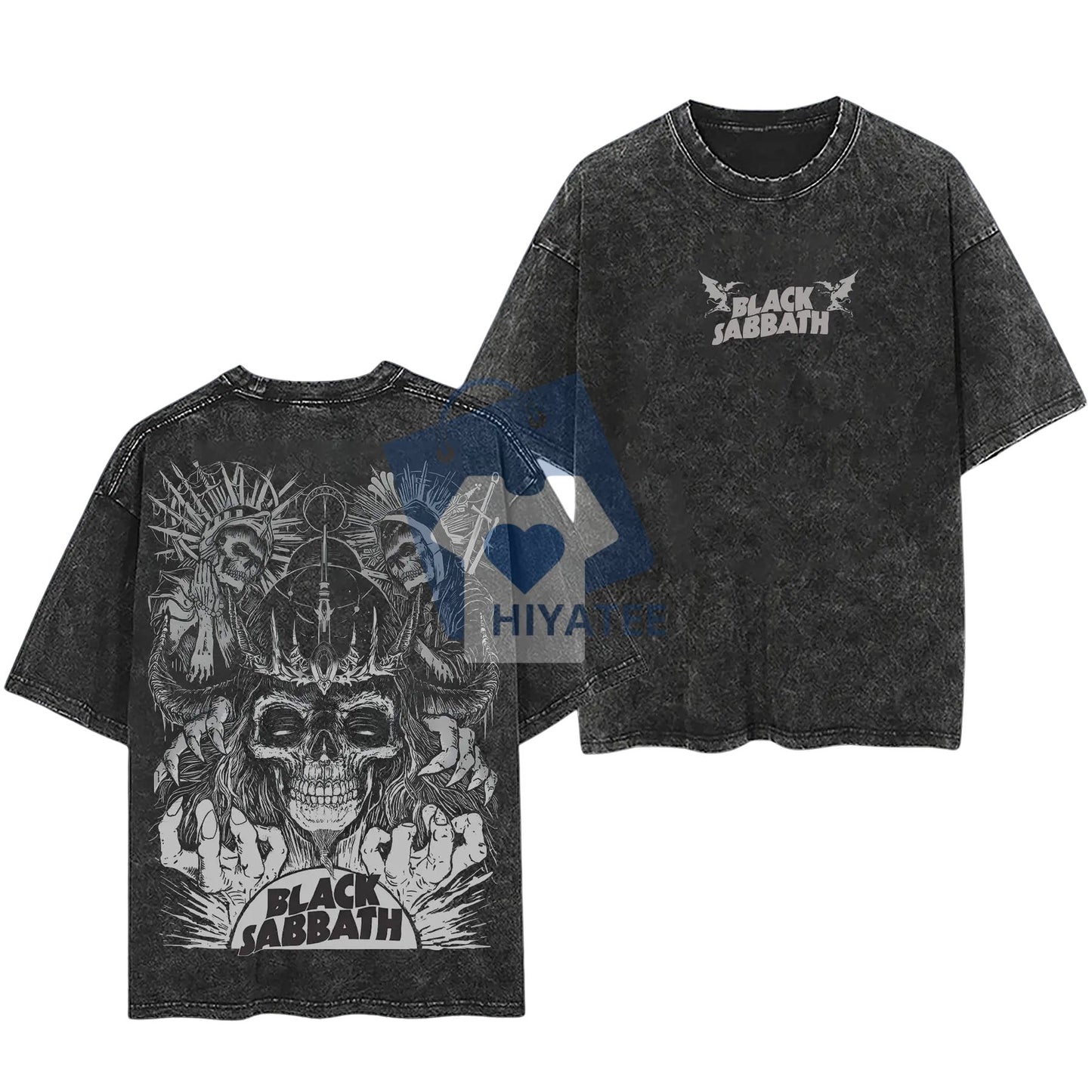 Retro Black Sabbath Heavy Metal Shirt – Unisex Oversize Washed Cotton Rock Band Tee, Gothic, Punk, Grunge, Emo Gift-Hiyatee