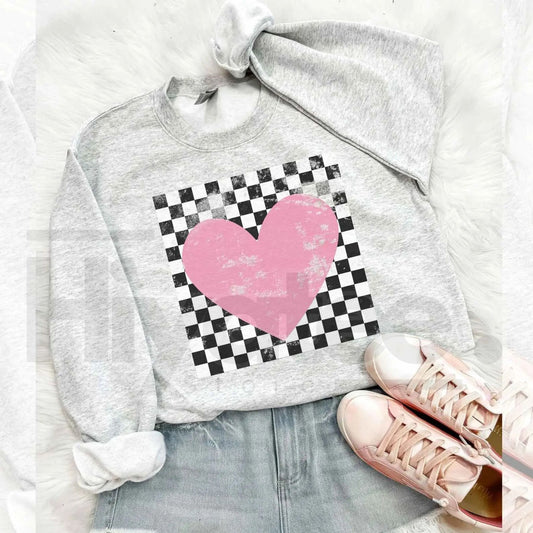 Retro Checkered Heart Sweatshirt: Cute Teacher Valentine Crewneck - Hiyatee