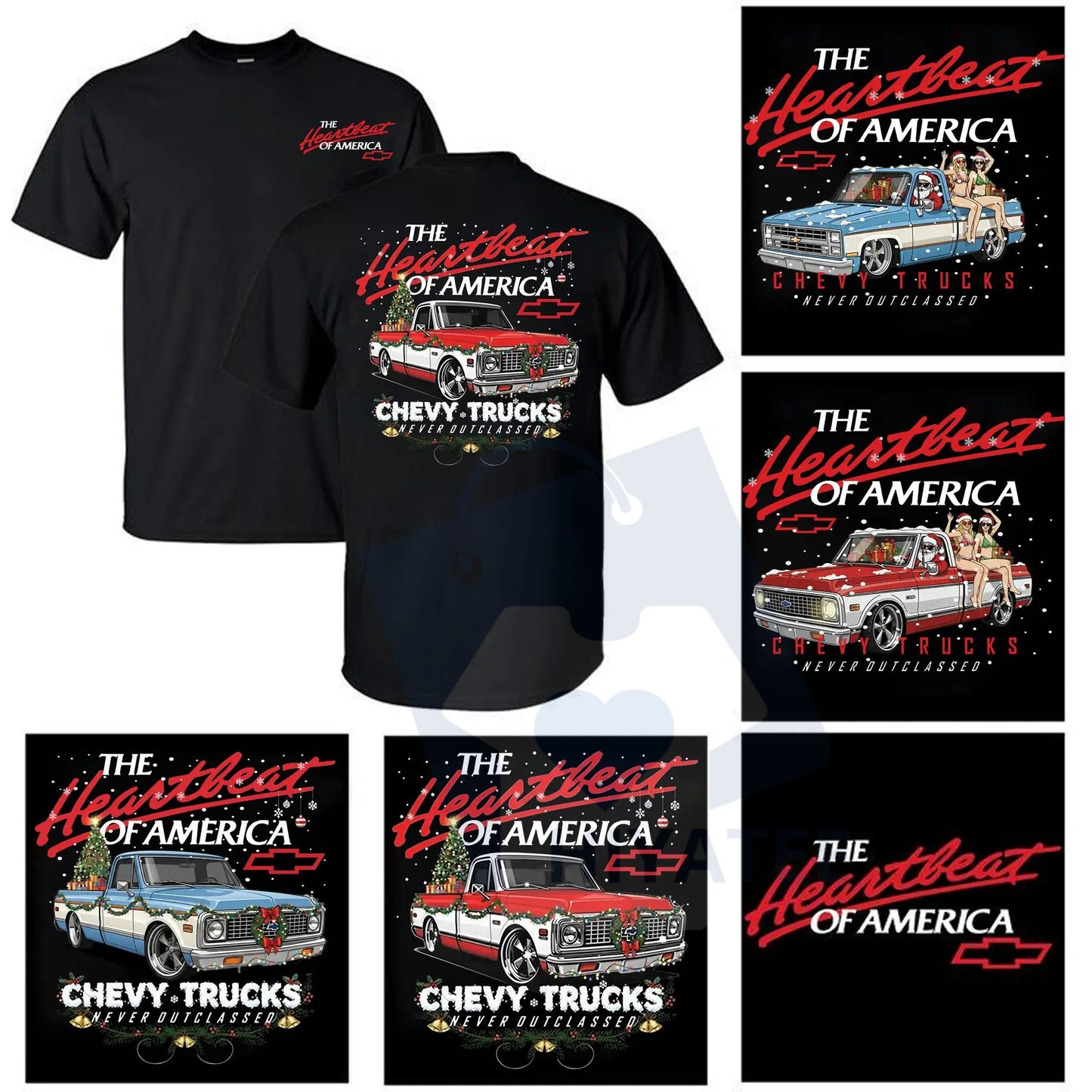 Retro Chevy "Heartbeat of America" Christmas T-shirt – Vintage Holiday Motors Tee - Hiyatee