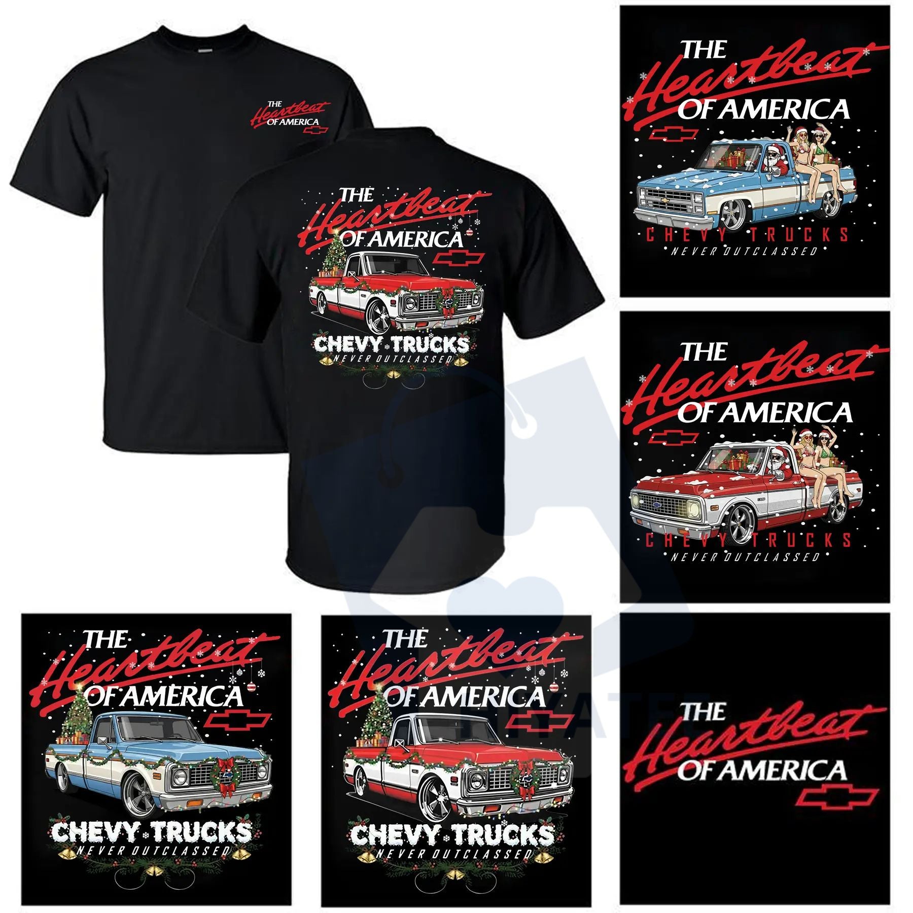 Retro Chevy "Heartbeat of America" Christmas T-shirt – Vintage Holiday Motors Tee - Hiyatee
