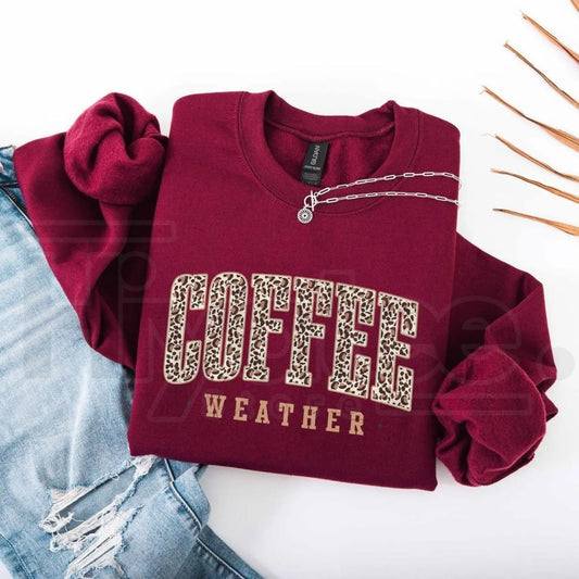 Retro Coffee Weather Sweatshirt – Cute Fall Pumpkin Spice Graphic Crewneck, Thanksgiving Gift for Coffee Lovers - Hiyatee