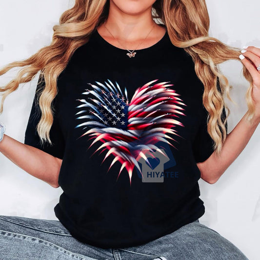 Retro Fighter Jet 4th of July Shirt – American Flag Heart Tee-Hiyatee