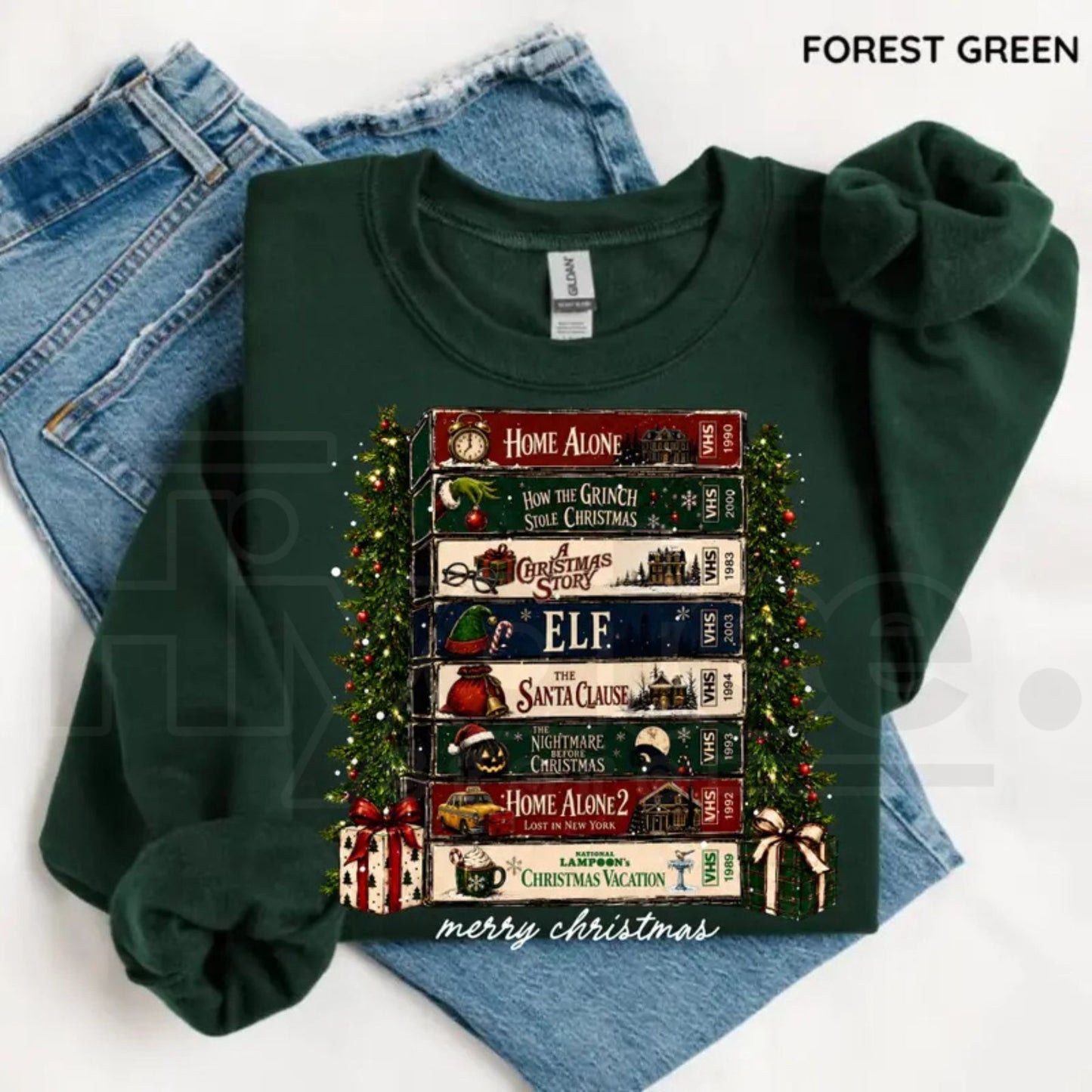 Retro Holiday VHS Sweatshirt – Vintage Christmas Movie Night Graphic Crewneck, Cozy Festive Winter Pullover - Hiyatee