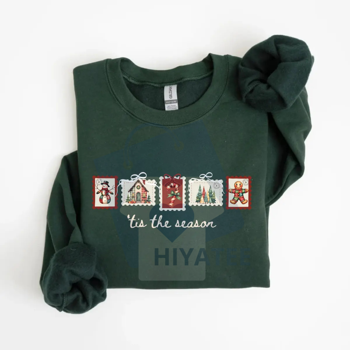 Retro Winter Stamp Sweatshirt: Patchwork Christmas Stamps Sweater, Coquette Holiday Crewneck, Vintage Xmas Gift - Hiyatee