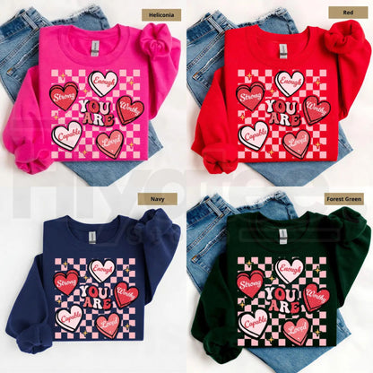 Retro "You Are Loved" Teacher Valentine Sweatshirt: Cute Heart Back to School Sweater - Hiyatee