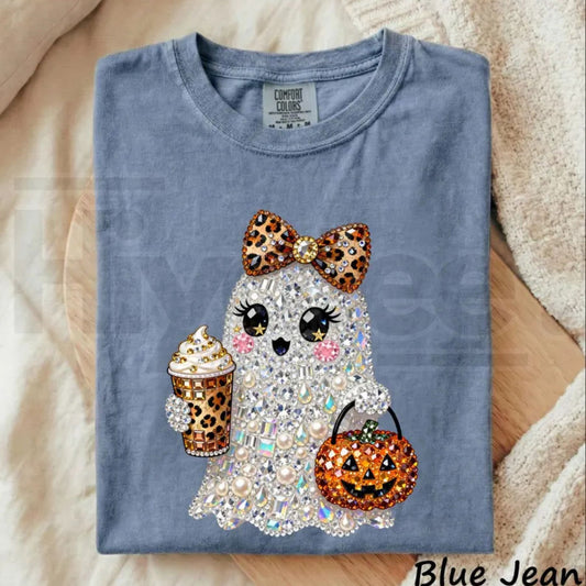 Rhinestone Glam Ghost Sparkly Spooky Season Comfort Colors Shirt - Hiyatee