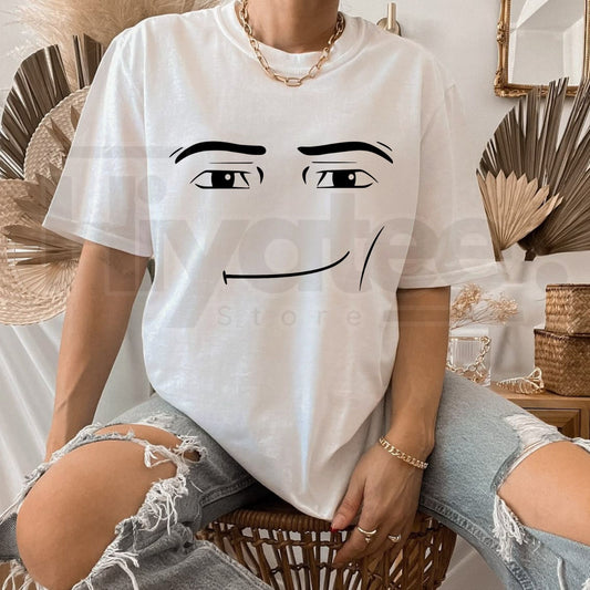 Roblox Minimalist Face Graphic T-Shirt – Sarcastic Expression Tee - Hiyatee