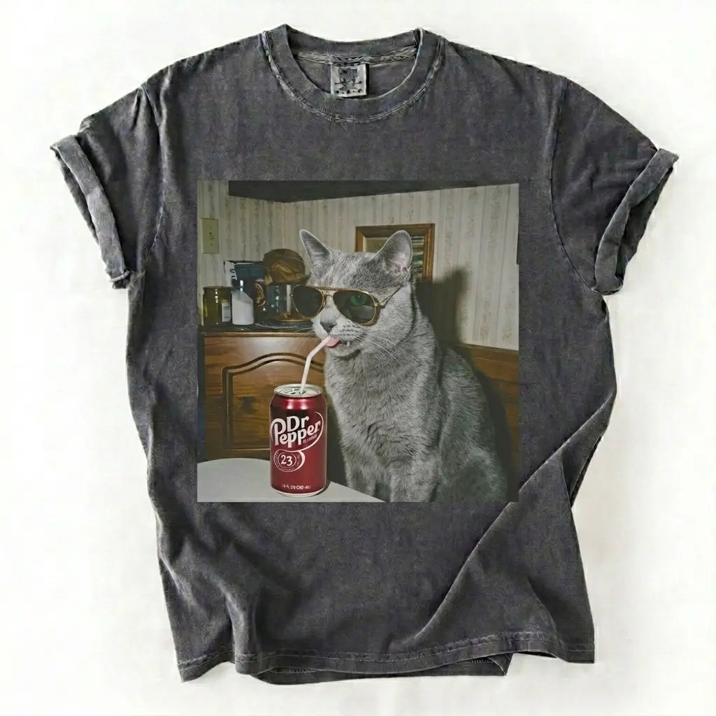 Comfort Colors 50+ Cat Breeds Drinking Soda Shirt – Vintage 90s Funny Edgy Cat Meme Tee