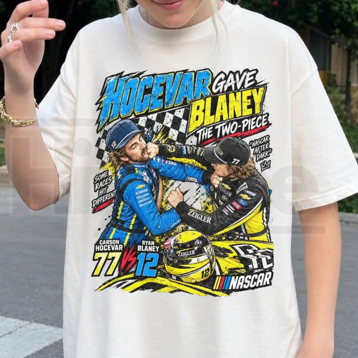 Ryan Blaney vs Carson Hocevar T-Shirt – Racing Rivalry Graphic Tee - Hiyatee