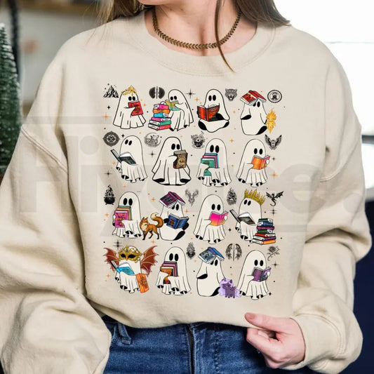SJM Ghost Book Sweatshirt – Sarah J Maas Universe Halloween Apparel, ACOTAR, Throne of Glass, Crescent City Fantasy BookTok Merch - Hiyatee