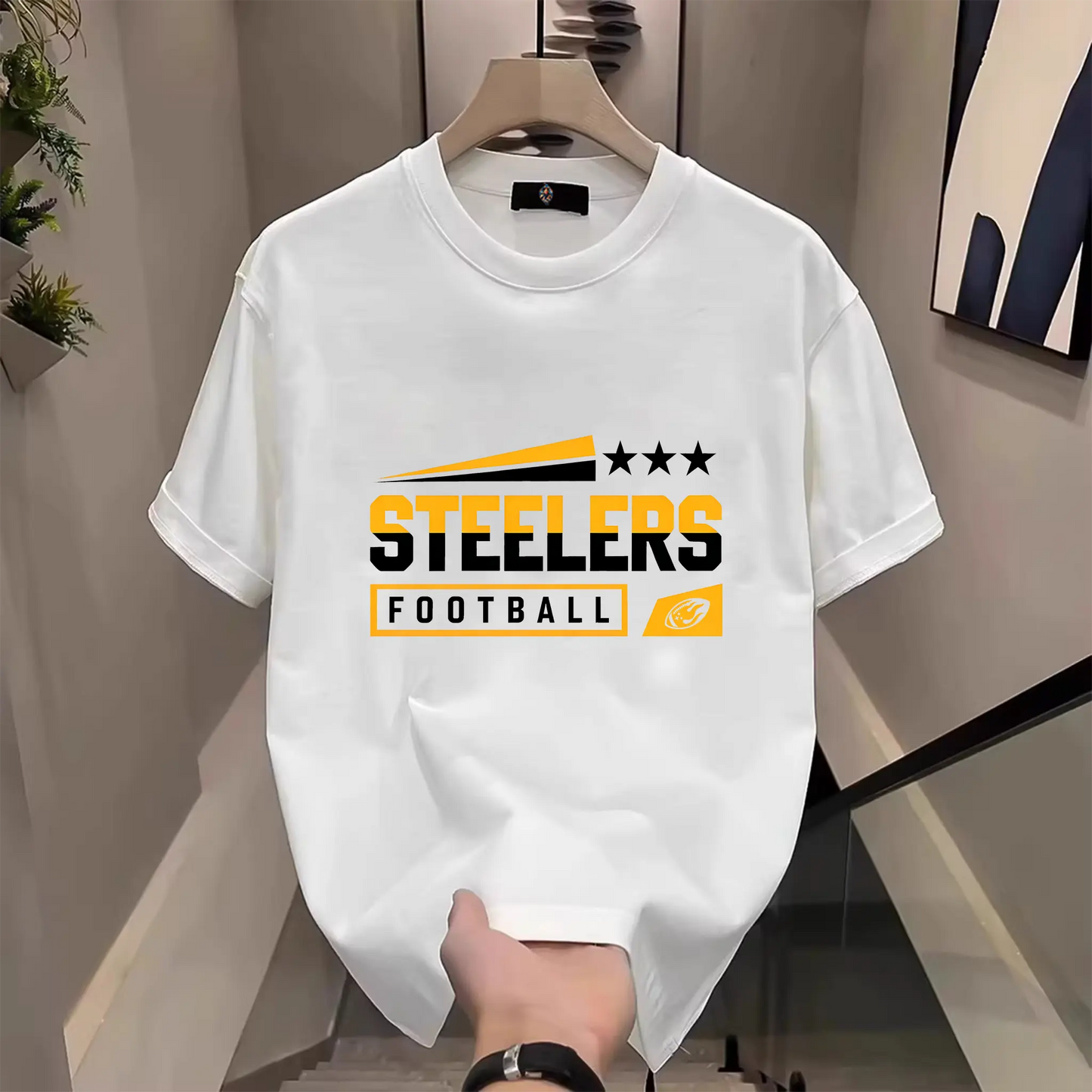 Men's Three Star Football Graphic T-Shirt – Sport Fan Game Day Crewneck Tee