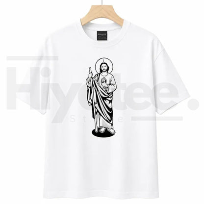 Saint Judas Tadeo Religious T-Shirt – Black and White High-Quality Graphic Tee - Hiyatee