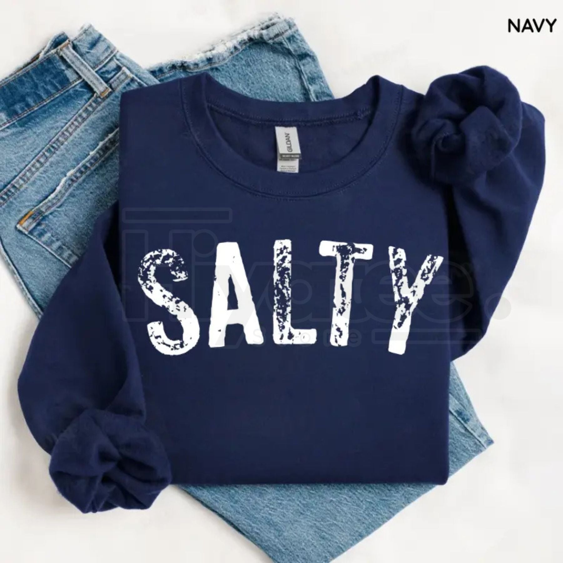 Salty Retro Summer Beach Crewneck Sweatshirt – Aesthetic Coastal Vacation Pullover, Cozy Graphic Sweater - Hiyatee