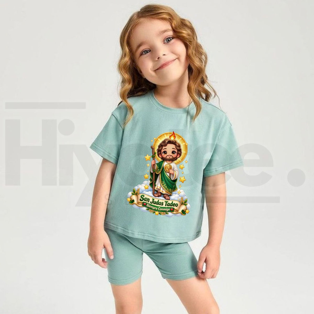 San Judas Tadeo Siempre Conmigo Kids T-Shirt – Cute Chibi Saint Jude Cloud Graphic Tee - Hiyatee
