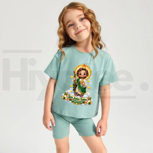 San Judas Tadeo Siempre Conmigo Kids T-Shirt – Cute Chibi Saint Jude Cloud Graphic Tee - Hiyatee