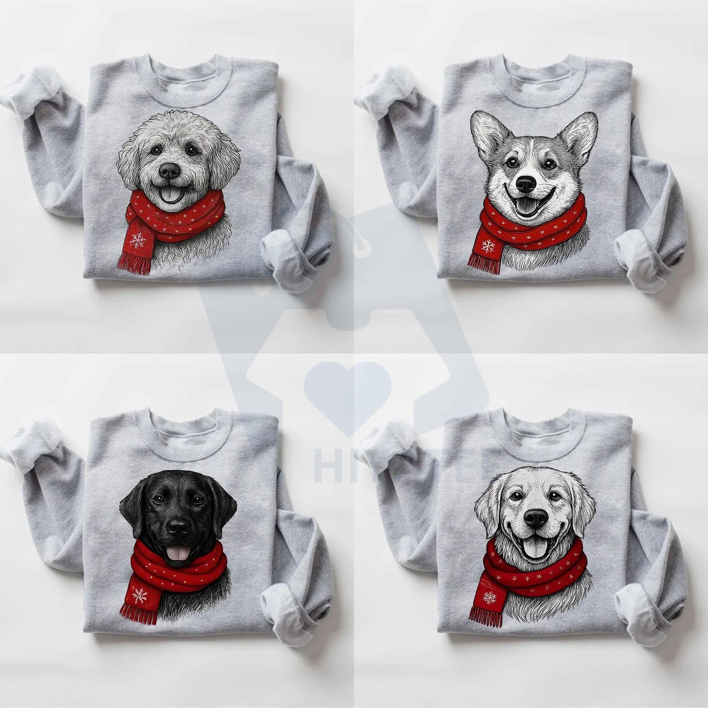 Santa Paws Christmas Dog Sweatshirt: 50 Dog Breeds in Festive Santa Hats, Gildan Unisex Holiday Pullover - Hiyatee