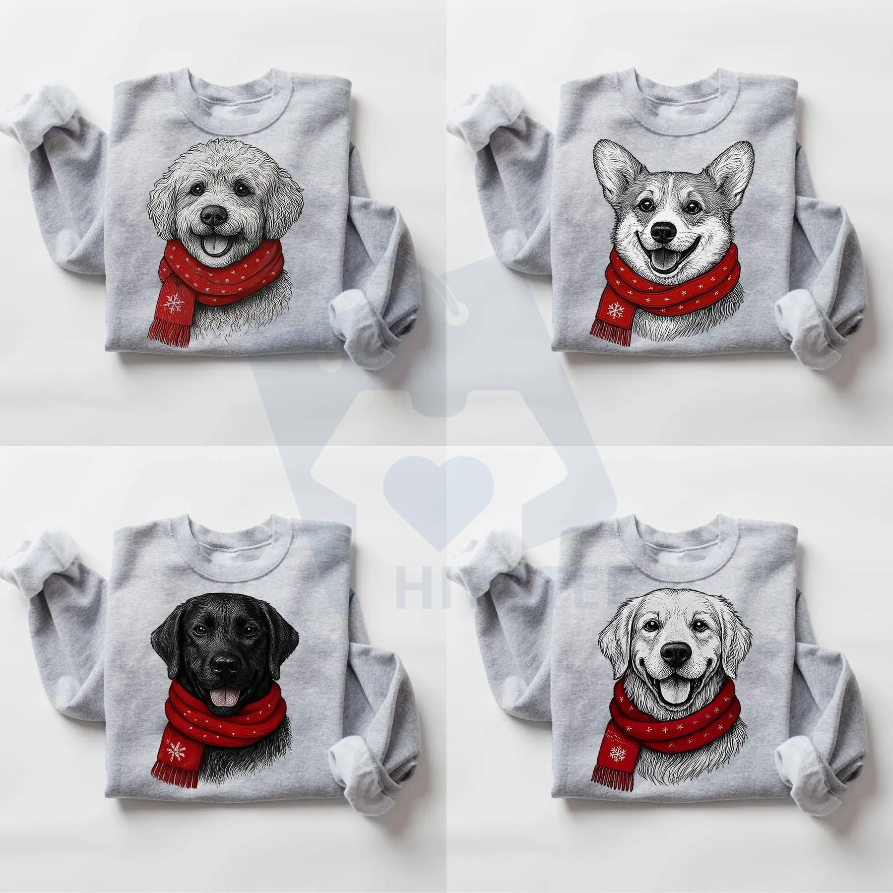 Santa Paws Christmas Dog Sweatshirt: 50 Dog Breeds in Festive Santa Hats, Gildan Unisex Holiday Pullover - Hiyatee