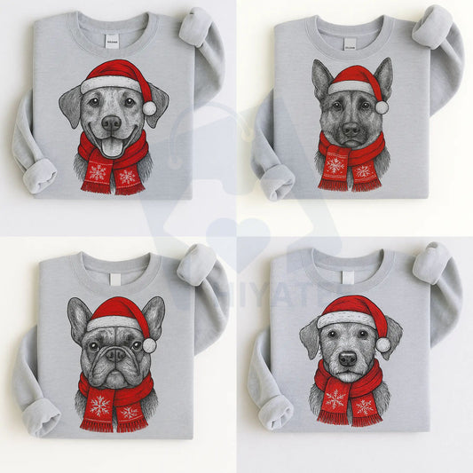 Santa Paws Christmas Hat Dog Sweatshirt: 50 Dog Breeds in Festive Santa Hats, Gildan Unisex Holiday Pullover - Hiyatee