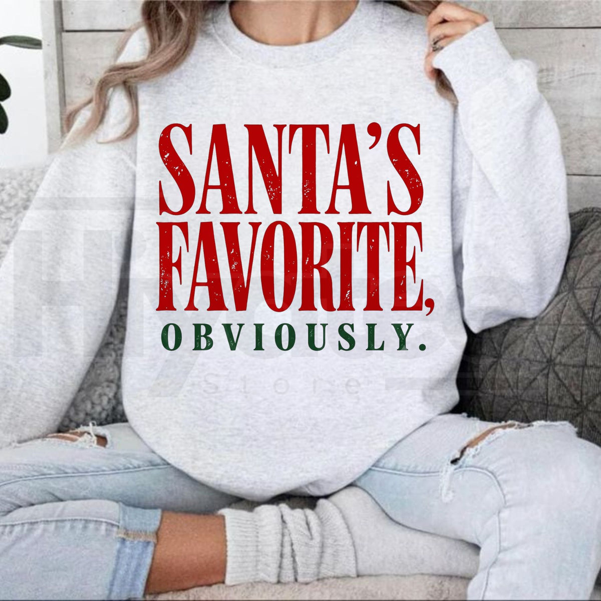 Santa's Favorite Sweatshirt, Funny Christmas Holiday Graphic Pullover - Hiyatee