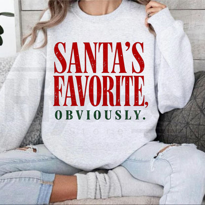 Santa's Favorite Sweatshirt, Funny Christmas Holiday Graphic Pullover - Hiyatee
