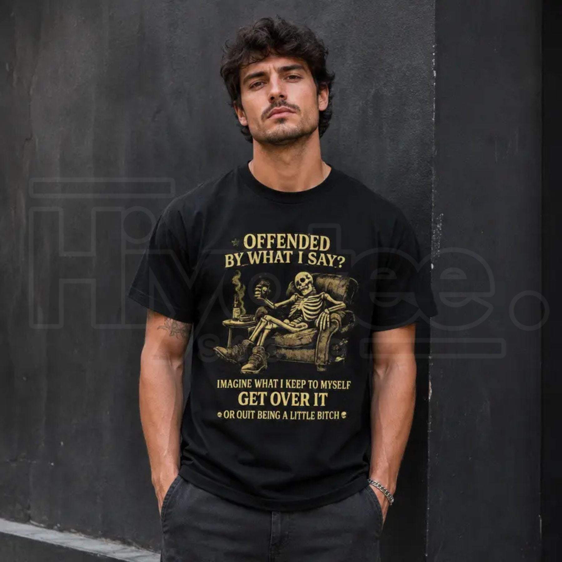 Sarcastic Skeleton & Beer T-Shirt – Black Pure Cotton Streetwear Tee - Hiyatee