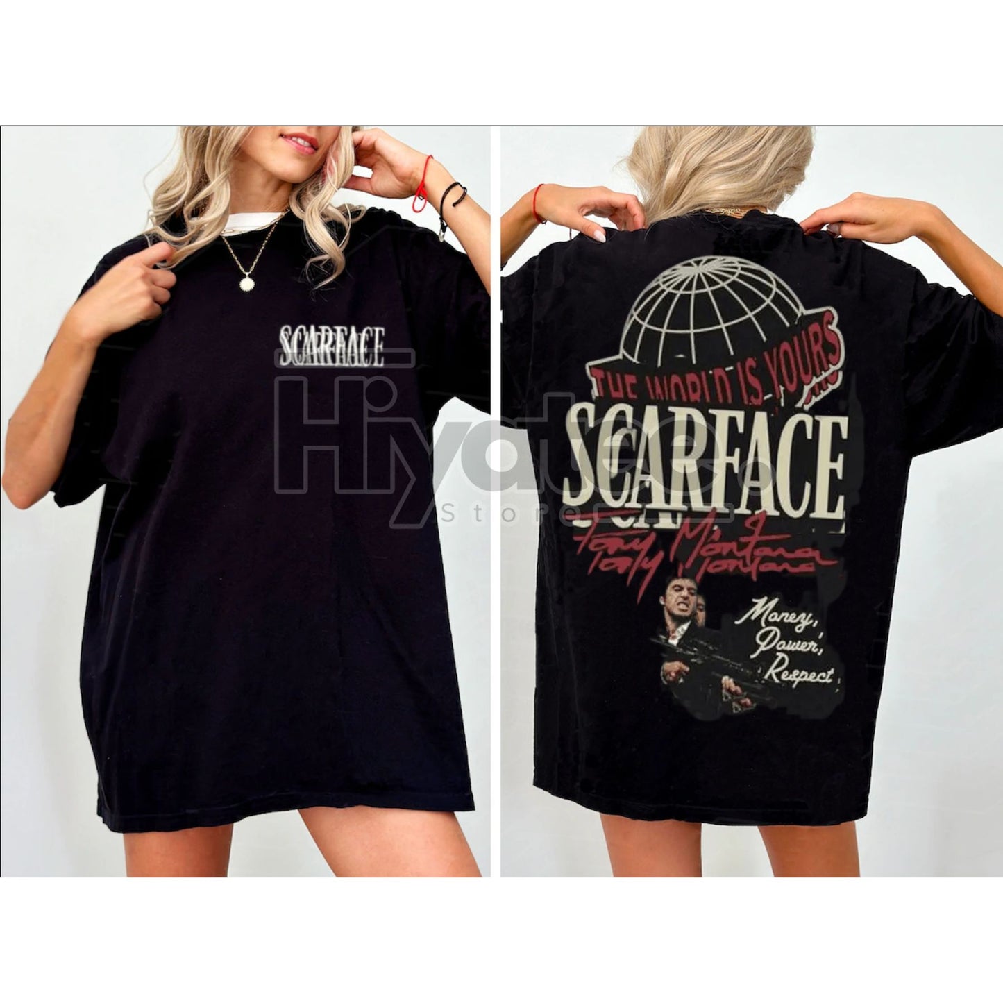 Scarface "The World Is Yours" Classic T-Shirt – Tony Montana Two-Sided Graphic Tee - Hiyatee