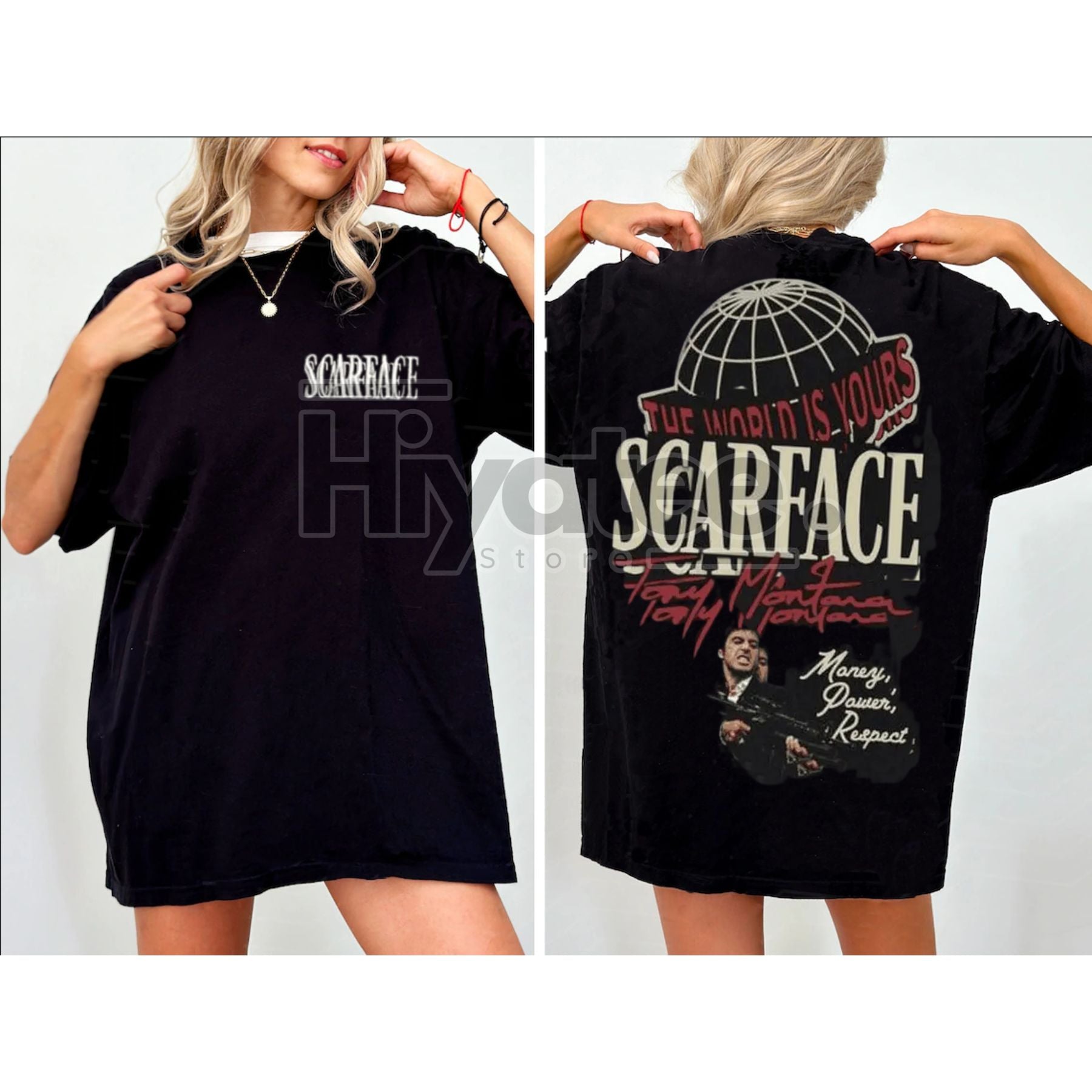 Scarface "The World Is Yours" Classic T-Shirt – Tony Montana Two-Sided Graphic Tee - Hiyatee