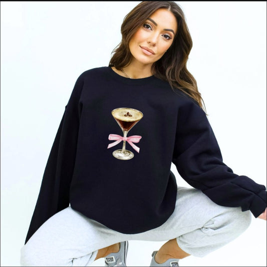 Espresso Martini Pink Bow Sweatshirt, Espresso Martini Crewneck Sweater, Gifts For The Martini Lover, Gift For Mom