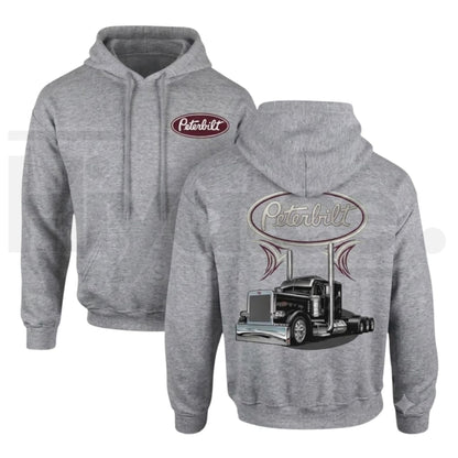 Semi-Truck Graphic Hoodie – Classic Black Long Sleeve Pullover Hooded Sweatshirt - Hiyatee