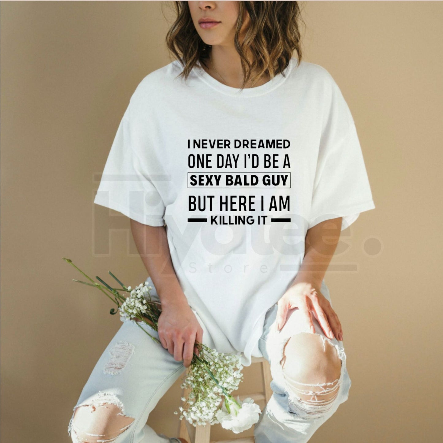 "Sexy Bald Guy" Hilarious T-Shirt – Soft Black Crew Neck Joke Tee for Men - Hiyatee