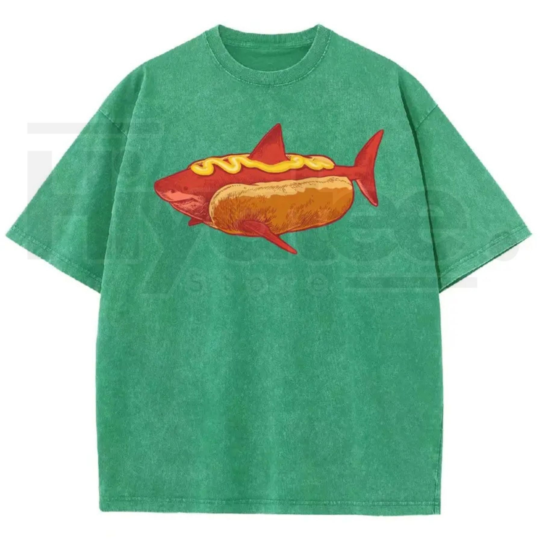 Shark Hotdog Funny Food Meme Vintage Washed Tee – Weirdcore Ocean Animal Graphic T-Shirt - Hiyatee